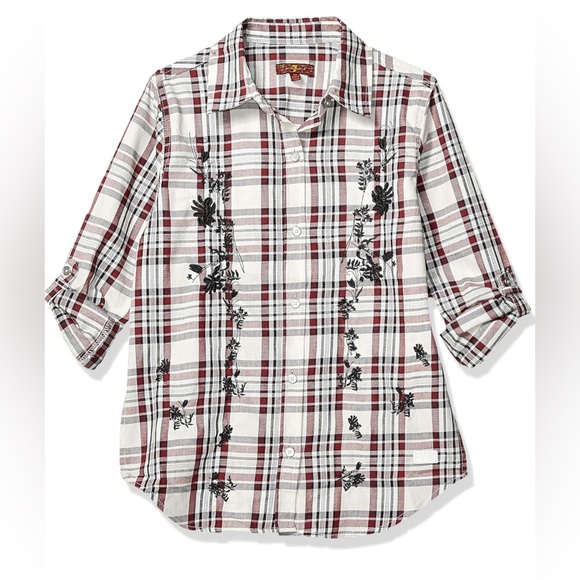 7 For All Mankind Girl Zinfandel Plaid Woven Top Size Girls M  NWT - Picture 1 of 2